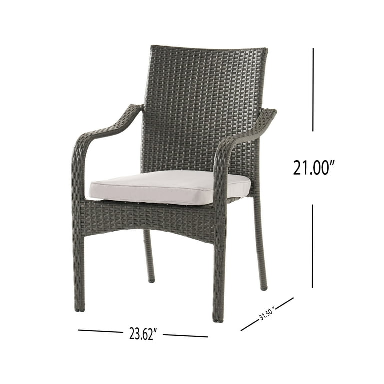 Grey Wicker Stacking Chairs with Cushions Set of 4