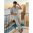 thumbnail image 2 of Men 2 Piece Linen Outfit Suitable for Indoor & Outdoor Beach Button Down Shirt Casual Loose Pant Sets S, 2 of 6