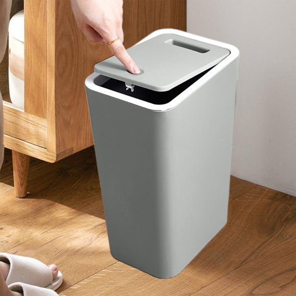 Feltree Upgraded Press Lid Trash Can 8.5L Small Plastic Garbage Can with Pop-Up Flip Cover for Bathroom Office Bedroom Living Room Odor Control Wastebasket