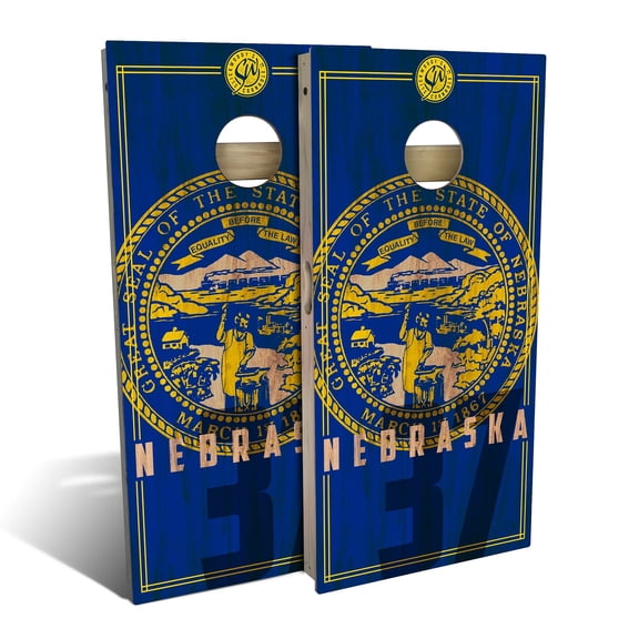 Skip's Garage | Nebraska State Flag 2.0 Cornhole Board Set | Includes Boards & Bags | Choose Your Size & Accessories