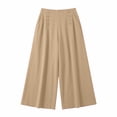 thumbnail image 4 of Miluxas Womens Summer Wide Leg Dressy Pants Business Casual Flowy Work Palazzo Pants Button Decor High Waisted Slacks Trousers Khaki, 4 of 5