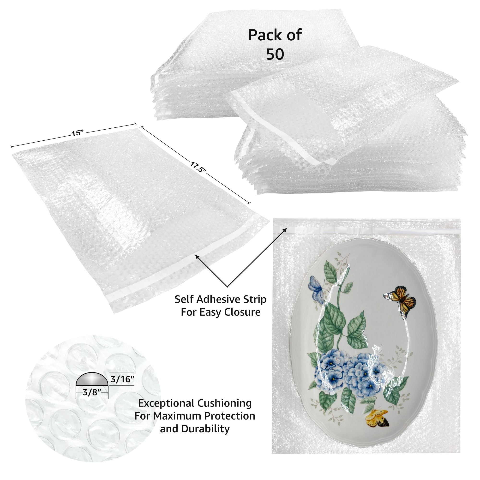 StarBoxes 50 Bubble Out Bags 15x17.5" Wrap Bubble Pouches