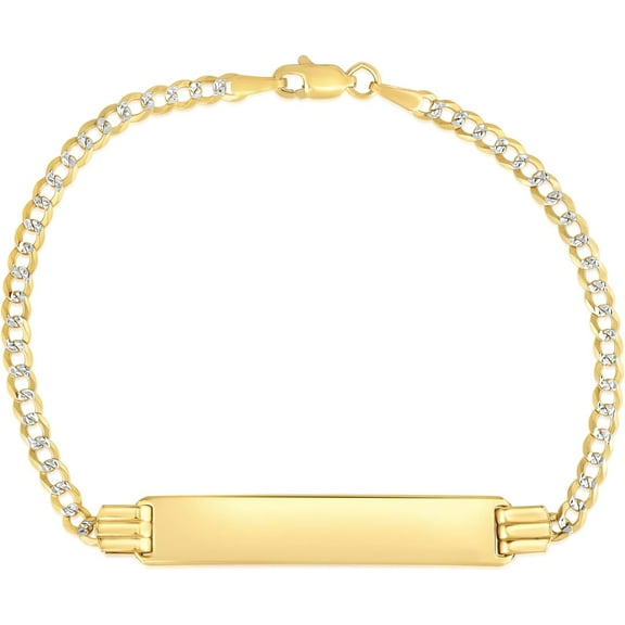 Floreo 10k Yellow Gold 3mm Solid Pave Curb Personalized Engraved Name Bar Custom ID Bracelet