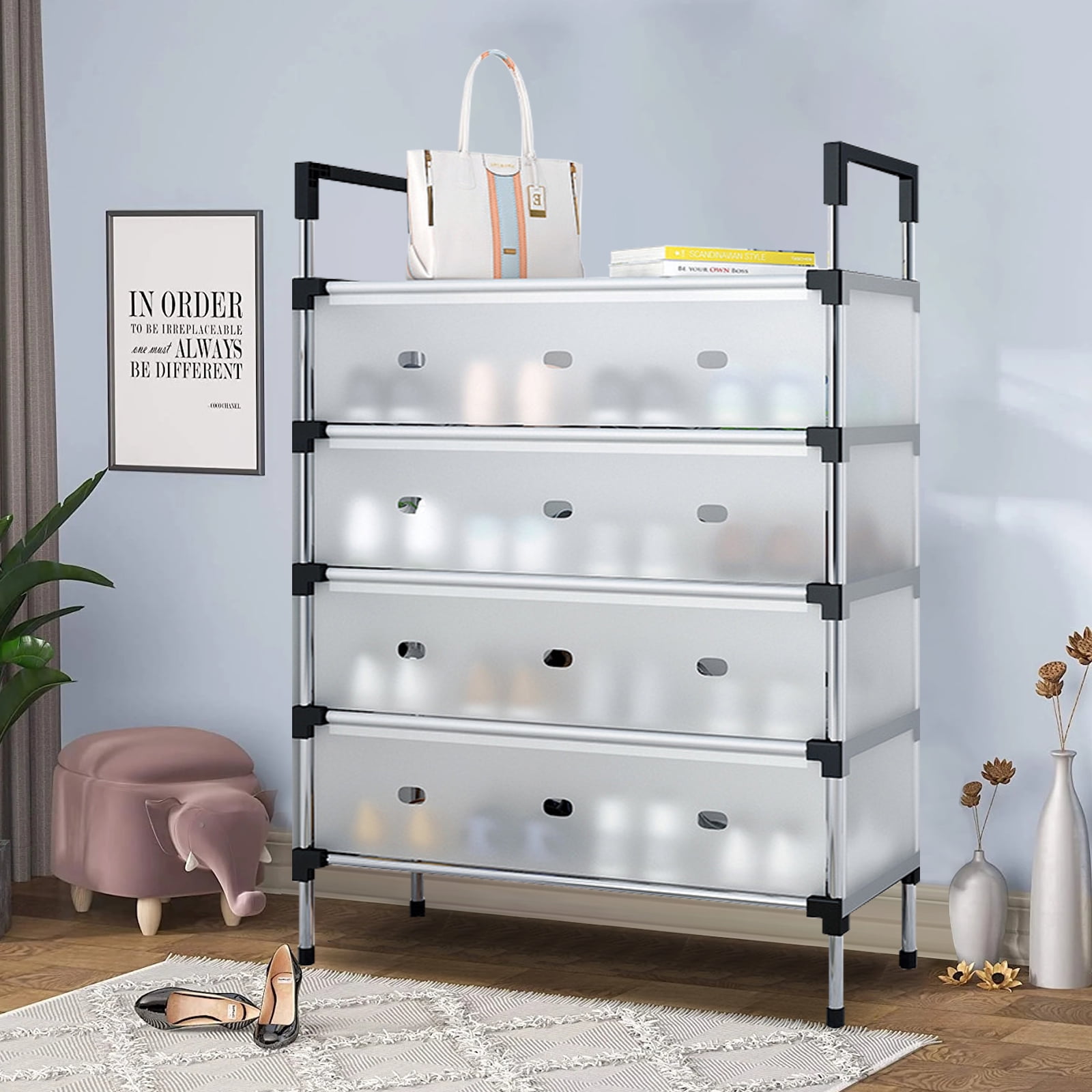 SINGOMON Shoe Rack, 5-Tier Shoe Cabinet With Lid, Large Capacity, Can Store 20 Pairs Of Shoes, Adjustable Height.