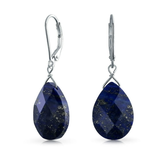 Bling Jewelry Womens Lapis Lazuli Faceted Teardrop Drop Dangle Lever back Earrings Sterling Silver
