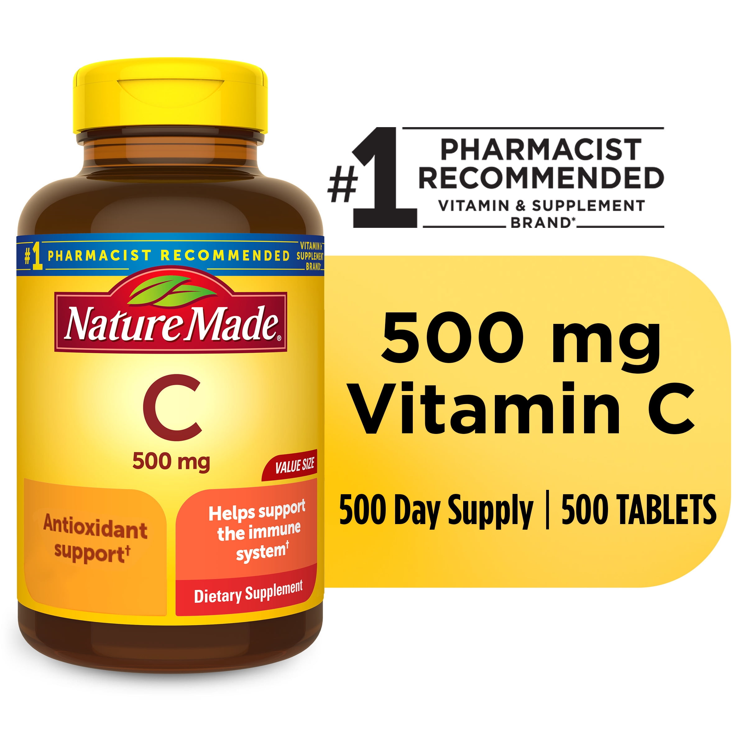 Nature Made Vitamin C 500 mg Tablets, Dietary Supplement for Immune Support, 500 Count