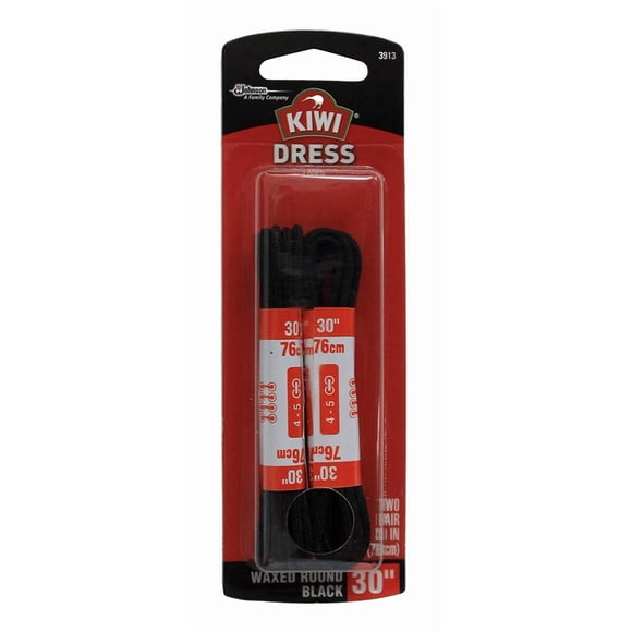Vestido redondo encerado de kiwi con cordones para zapatos, negro, 40 g (76 cm), 2 pares