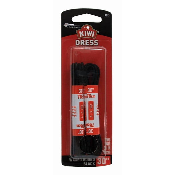 Vestido redondo encerado de kiwi con cordones para zapatos, negro, 40 g (76 cm), 2 pares
