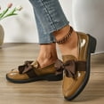 thumbnail image 3 of Women Casual Shoes Women's Fashion Solid Color Style Leather Shoes Solid Color Bow Thick Heel Low Heel Loafers Women's Chunky Loafers Comfortable Slip-On Dressy Business Casual Shoes, 3 of 9