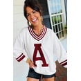 thumbnail image 5 of Women's Red Dahlia Letter A Varsity Striped V-Neck Sweatshirt for Daily Wear, XL, 5 of 12
