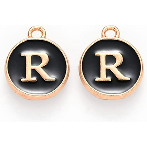 20Pcs Golden Plated Alloy Letter Charms Pendant Charm with Enamel Flat Round with Letter Pendant Ornament for Necklace Bracelet Jewelry Making Letter.R 14x12x2mm Hole: 1.5mm