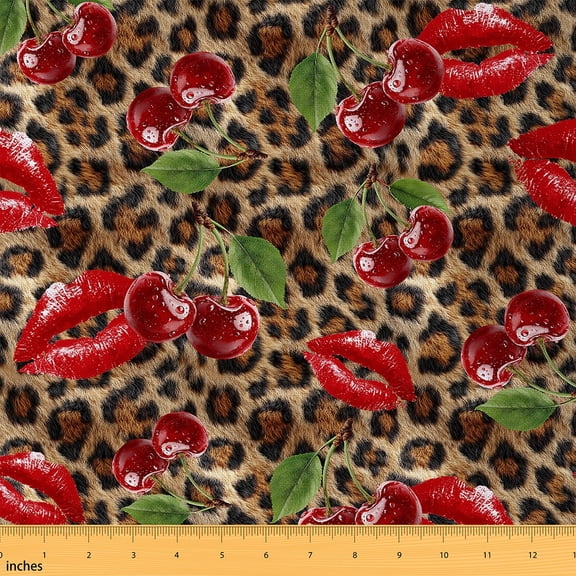 Homewish Romantic Cheetah Print Fabric by the Yard 1 Yard for Adult, Chic Brown Fashion Room Decor Fabric by the Yard, 3D Cherry Sewing Fabric, Breathable Home Decor