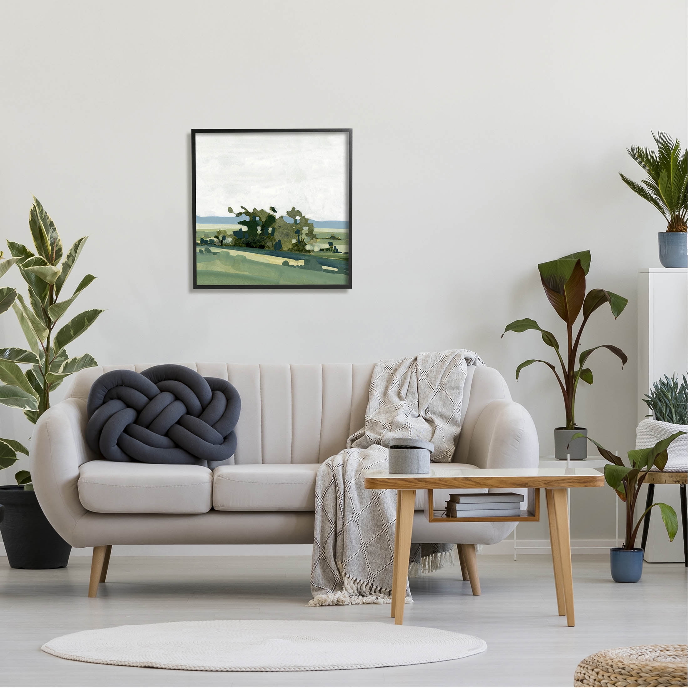 Abstract Rural Grove Distant Mountains Landscape Painting Black Framed Art Print Wall Art