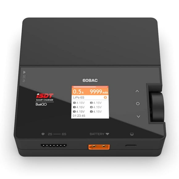 ISDT Lipo Battery Balance Charger 608AC - 8A/200W AC/DC Smart Hobby Charger for 1-6S Life, Lilon, LiPo, LiHv/Pb/NiMH RC Battery Dis-charger with Detachable Power Supply, XT60 Port
