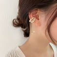 thumbnail image 3 of Clip para la oreja, sin necesidad de perforación, perla blanca, delicado, elegante, sencillo, con cadena, 3 of 6