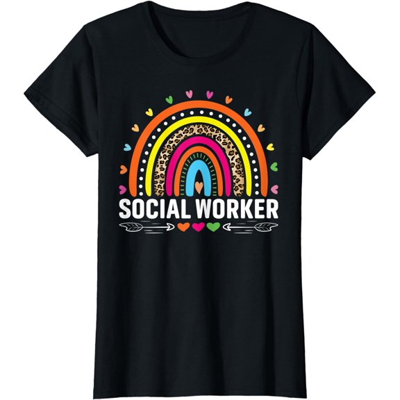 Social Worker Leopard Boho Rainbow Social Work Women Girls T-Shirt