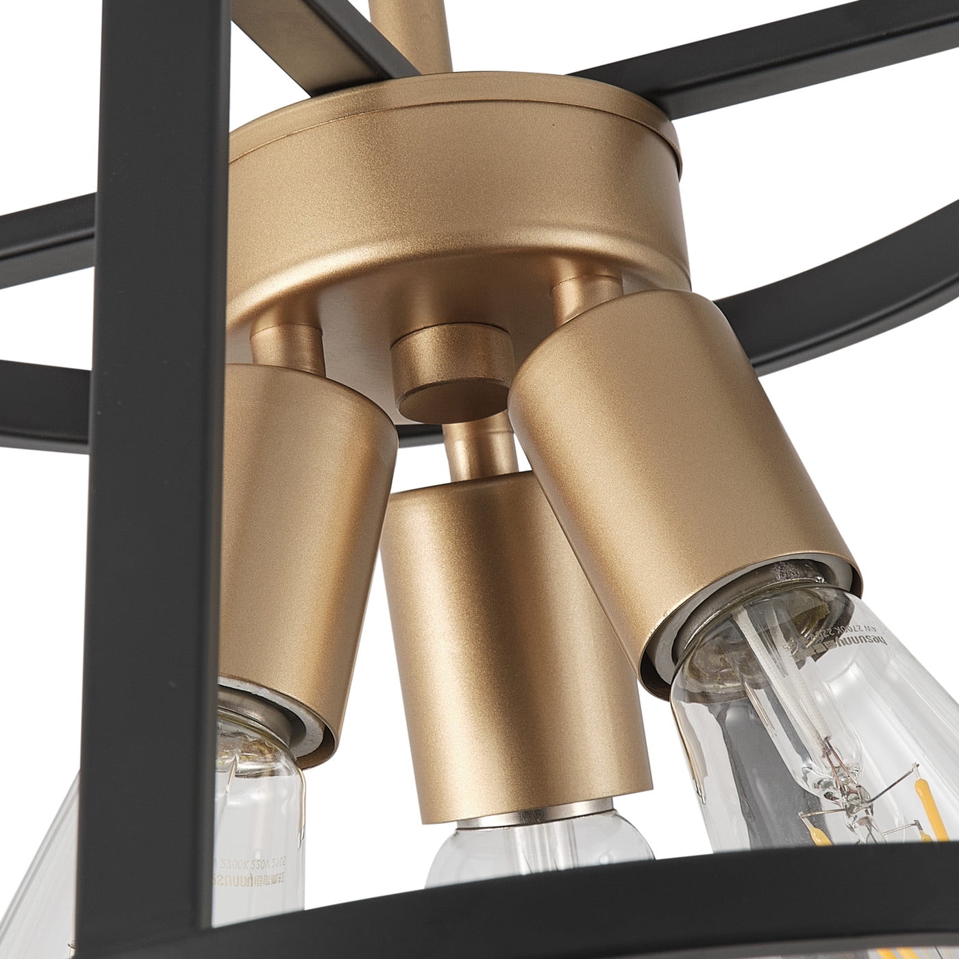 Modern Industrial Semi Flush Mount Ceiling Lighting, Retro Black Gold Close to Ceiling Light Fixture, 4-Light Metal Square Ceiling Light