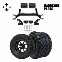 Hardcore Parts 4" Drop Axle Lift Kit for EZGO TXT/PDS (1994.5-2001.5) Gas Golf Cart with 12" Black 'Storm Trooper' Wheels and 22"x11"-12"  DOT rated Mud-Terrain/All-Terrain tires