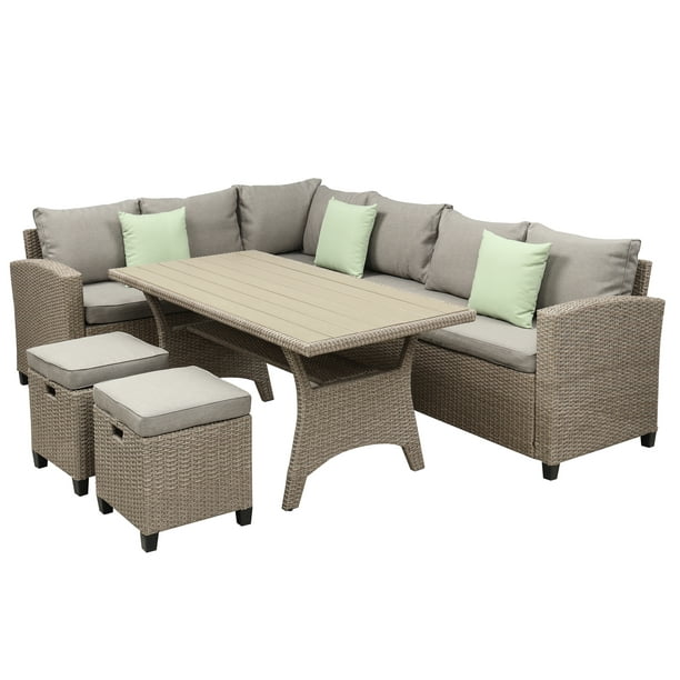 Patio Furniture Set 5 Piece Outdoor, Monaco Semi Circle Rattan Garden Sofa Set With Ottomans Grey