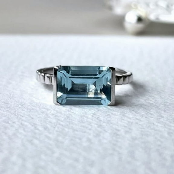 925 Sterling Silver Ring Natural Aquamarine Ring March Birthstone Ring, Aquamarine Anniversary Gift Ring For Women