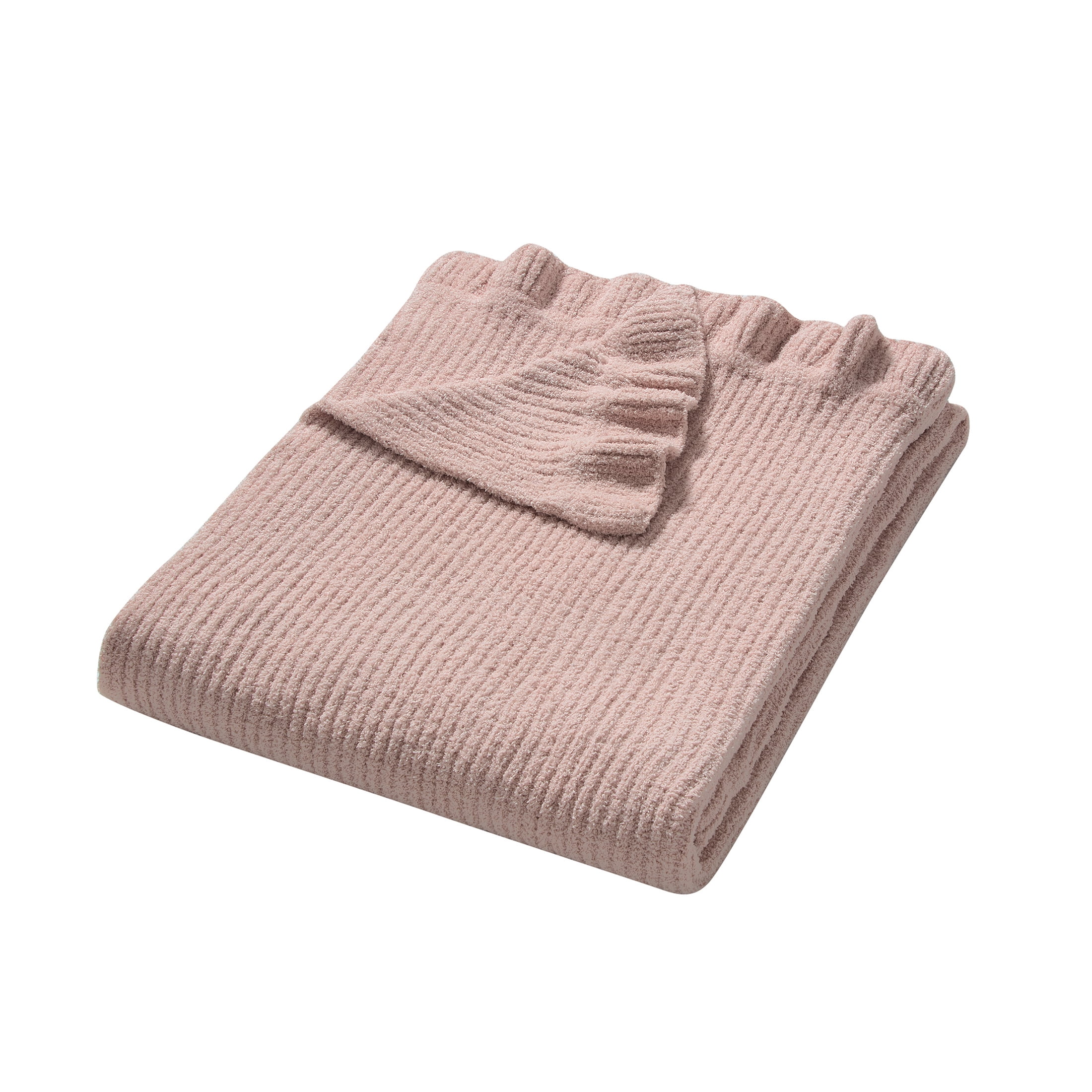 My Texas House Pink 60 in x 70 in Rib Knit Ruffle Throw Blanket