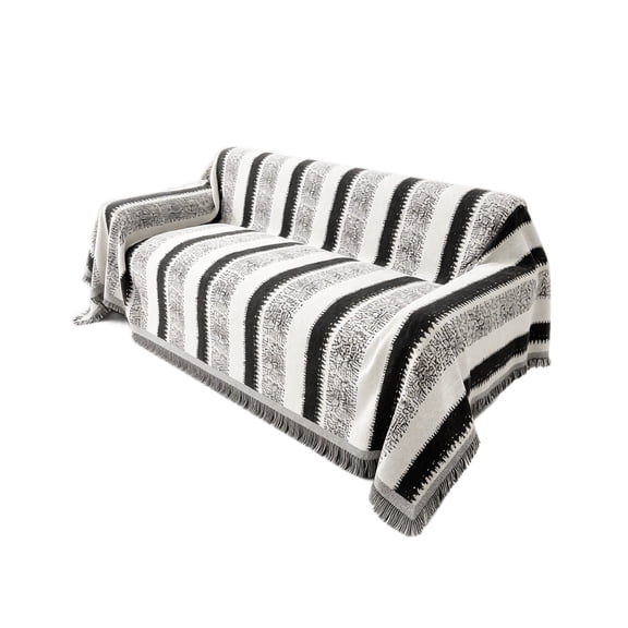 L Shaped Sectional Sofa Slipcover for 3 Cushion Couch, Boho Black White Striped Anti-Slip Furniture Protector, Pet Friendly Washable Chenille Cover for Dogs Cats, 51x94 Inch