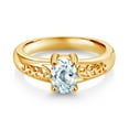 thumbnail image 2 of Gem Stone King 0.75 Ct Oval Sky Blue Aquamarine 18K Yellow Gold Plated Silver Ring, 2 of 5