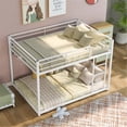 thumbnail image 3 of Full over Full Bunk Beds, Heavy Duty Metal Bed Frame with Built-in Ladder, Space Saving Low Bunk Bed for Kids Teens, White, 3 of 7