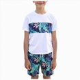 thumbnail image 1 of Curenmufel Boys Swimsuits Rash Guard Set Boys Short Sleeve Rash Guard Swimsuit Set with Swim Trunks Size 16 Years (White,16 Years), 1 of 6