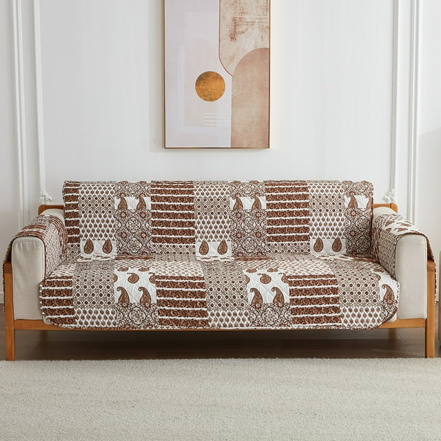 Xiao Hua Cojín de sofá estampado marrón, sofá antideslizante integrado para sala de estar, funda para sillón de 2 plazas, funda protectora para sofá, 45,66 x 74,8 pulgadas