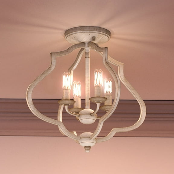 Luxury Art Deco Indoor Ceiling Light, 15.50''H x 15.00''W, with Moroccan Style Elements, Tudor Design, Burnished White Finish and Open Steel Frame, UQL4131