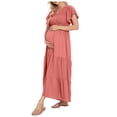 thumbnail image 6 of OSOLU Women Dresses Maternity Summer Short Sleeve Loose Swing Dress Solid Color Elastic Long Skirt Cozy Sundress Wedding Guest Dress, 6 of 9