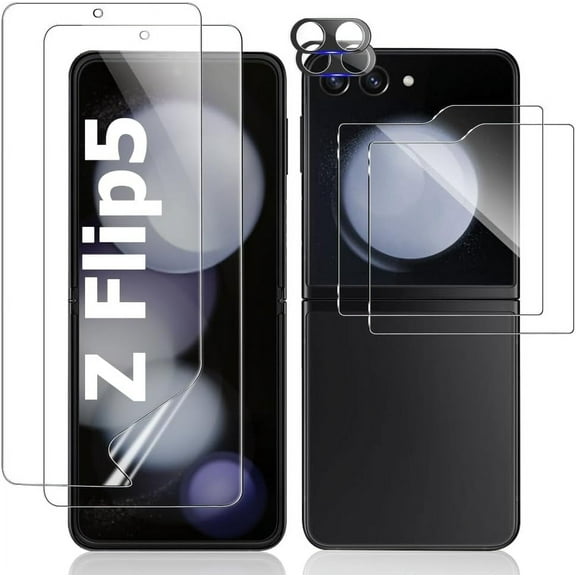 [2 2 2] Galaxy Z Flip5 screen protector, 2-pack inner flexible TPU film   2-pack front tempered glass protector   2-pack camera lens protector, HD anti-scratch, no bubbles, For Samsung Galaxy Z Flip5