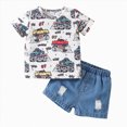 thumbnail image 4 of NOLDARES Toddler Kid Boy Summer Clothes 2 Pieces Dinosaur Print Round Neck Short Sleeve Top Casual Cargo Pocket Shorts Outfits(Red,3-4 Y), 4 of 4