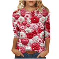 thumbnail image 2 of Womens T Shirts Valentines, Heart Tops for Women, 3/4 Sleeve Tee Shirt Women Valentine's Day Love Flower Print T Shirt Casual Round Neck Three Quarter Sleeve T-Shirt Top, 2 of 5