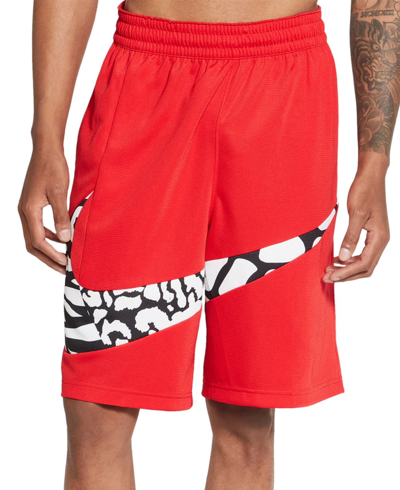 Nike Mens Dri fit Printed Basketball Shorts,U Red/Black,Large