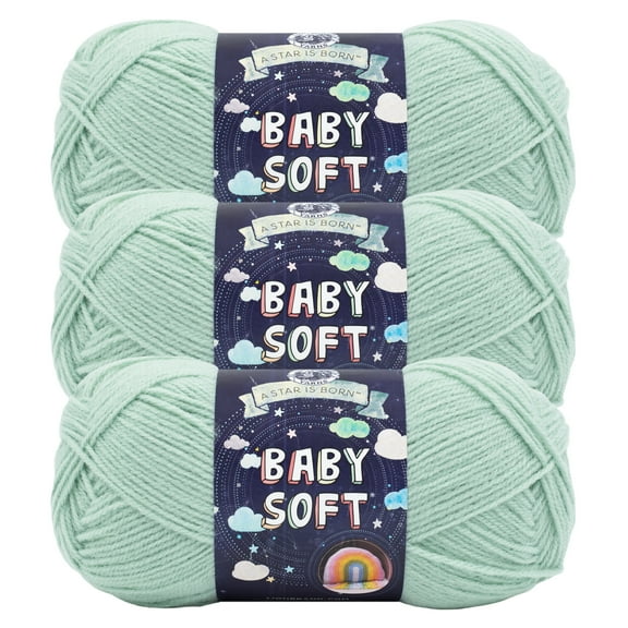 Lion Brand Yarn Baby Soft Dusty Green Light Acrylic, Nylon Yarn 3 Pack