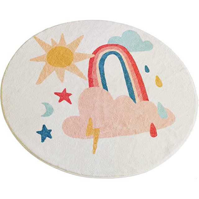 Alfombra redonda de dibujos animados para decoración de dormitorio de niñas, alfombras de habitación para adolescentes y niñas, alfombra de piso suave para dormitorio de niñas adolescentes, sala de juegos, cuarto de guardería ER