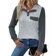 thumbnail image 5 of miqiqism Women Patchwork Pullover Polo Tops Fashion Button Down Tshirts Casual Colorblock Tee Lady Casual Collared Top Blouses Basic 2025 Long Sleeve Shirt,01_Gray,Large, 5 of 7