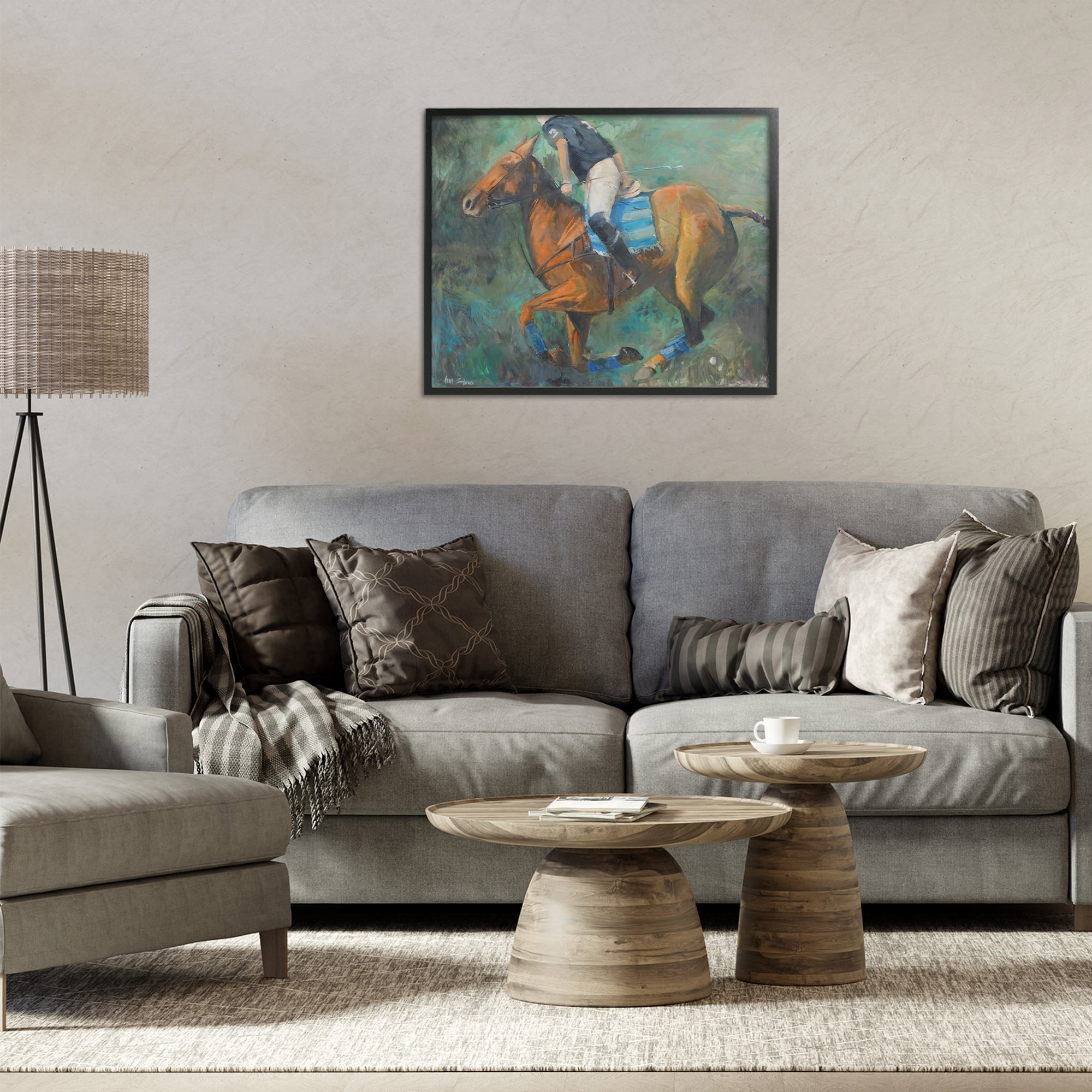 Stupell Industries Polo Rider in Dynamic Motion Black Framed Giclee Art, design by Jadei Graphics