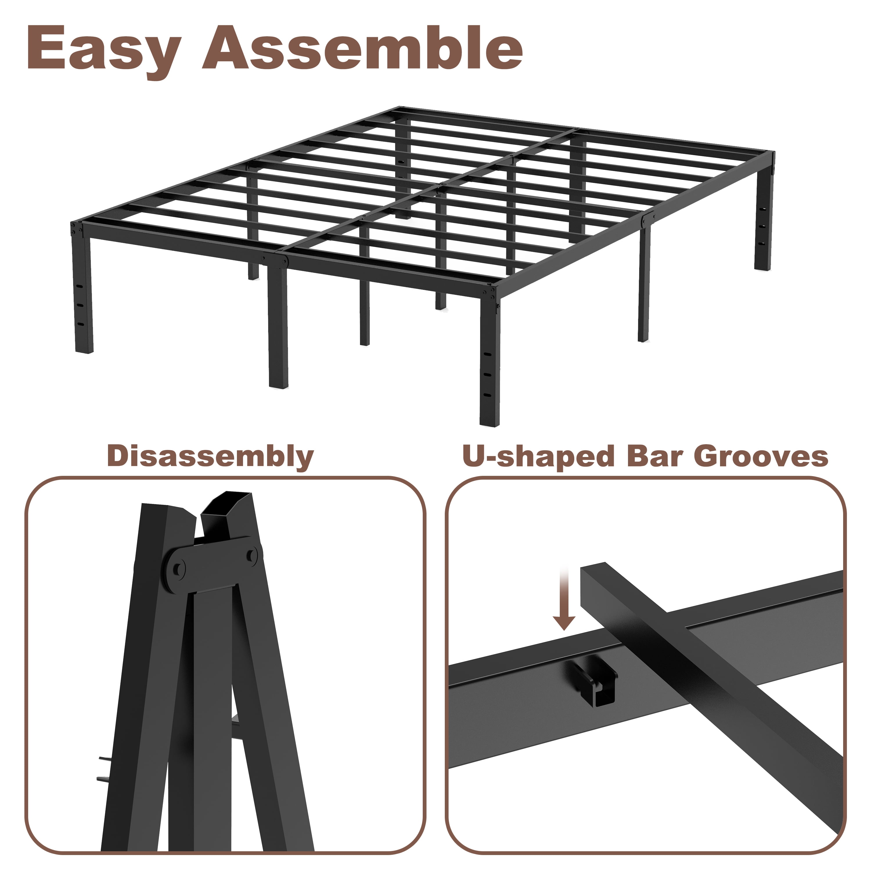 King Size Bed Frame,14 Inch Metal Bed Frames,Strong Structure,Stable Mattress Foundations,No Box Spring Needed,Noise-Free,Easy Assembly