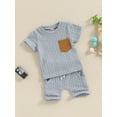 thumbnail image 3 of Suealasg Toddler Boy Summer Outfits 2Pcs Baby Boy Clothes Set Short Sleeve T-Shirts Tops Elastic Shorts Set 1T 2T 3T Infant Boy Beach Clothing, 3 of 7