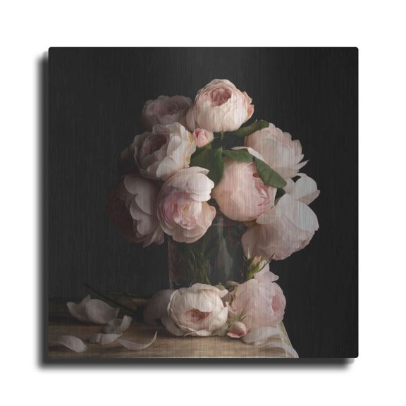 Luxe Metal Art 'Smitten by Roses Dark' by Leah McLean, Metal Wall Art, 12"x12"