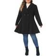 thumbnail image 3 of Agnes Orinda Women's Plus Size Coat A Line Notched Lapel Double Breasted Long Peacoat with Pockets 4X Black, 3 of 7