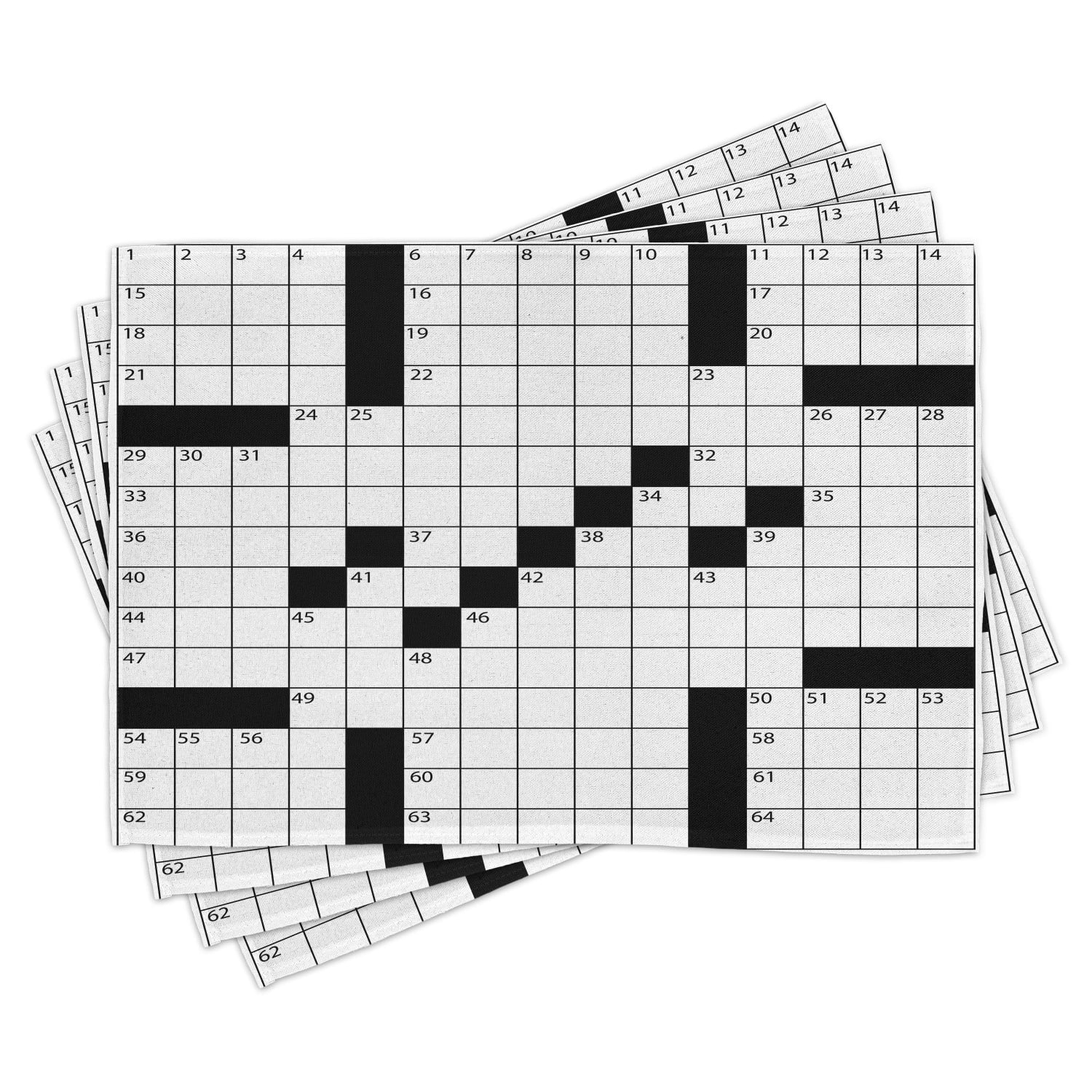 Word Search Puzzle Placemats Set Of 4 Blank Newspaper Style Crossword Puzzle With Numbers In Word Grid Washable Fabric Place Mats For Dining Room Kitchen Table Decor Black And White By Ambesonne