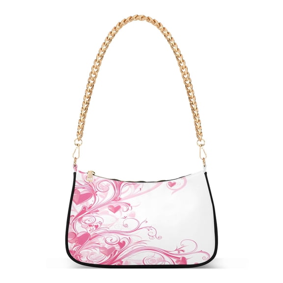 ALAZA Pink Hearts Swirls Women's Chain Shoulder Bag Hobo Handbag Tote Crossbody Purse