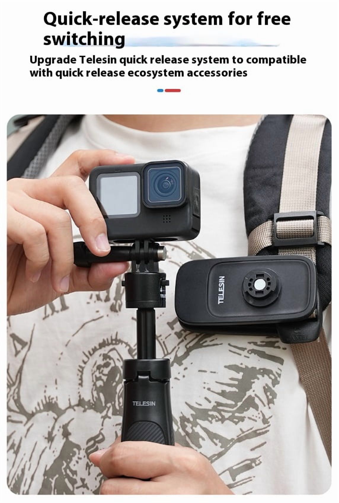 All-in-One Camera Tripod Grip - Bigcan Mini Selfie Stick Tripod for GoPro Hero 13/12/11/10, Action 4/3, Ace Pro, Adjustable Aluminum Extension Pole for Vlog Travel Desk Shooting