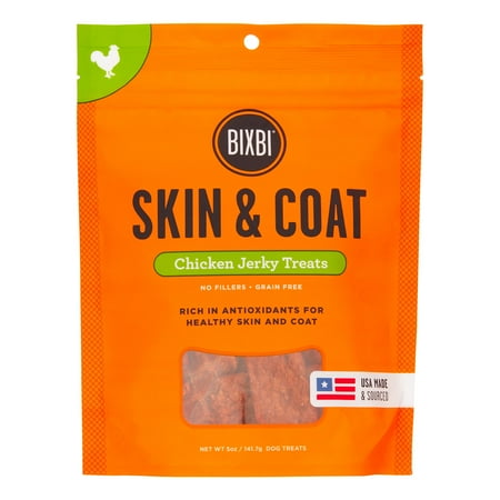 UPC: 0091037018007 | Bixbi Skin & Coat Chicken Jerky Recipe Dog Treats  5 Oz