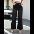 thumbnail image 4 of Pantalones Vaqueros Anchos de Talla Grande para Mujer, Cintura Alta, Adelgazantes, con Múltiples Bolsillos, Rectos, Holgados e Informales. Negro M, 4 of 10