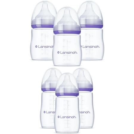 Lansinoh Anti-Colic Baby Bottles for Breastfeeding Babies, 5oz & 8oz, 3ct Each, 6 Bottles Total, Includes Slow Flow Nipples, Size S, and Medium Flow Nipples, Size M